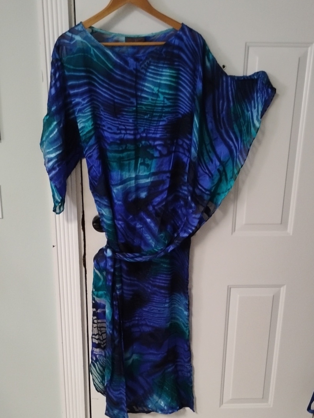 Abi Ferrin Blue and Teal Abstract Printed  Five- Way Midi Swim Cover
